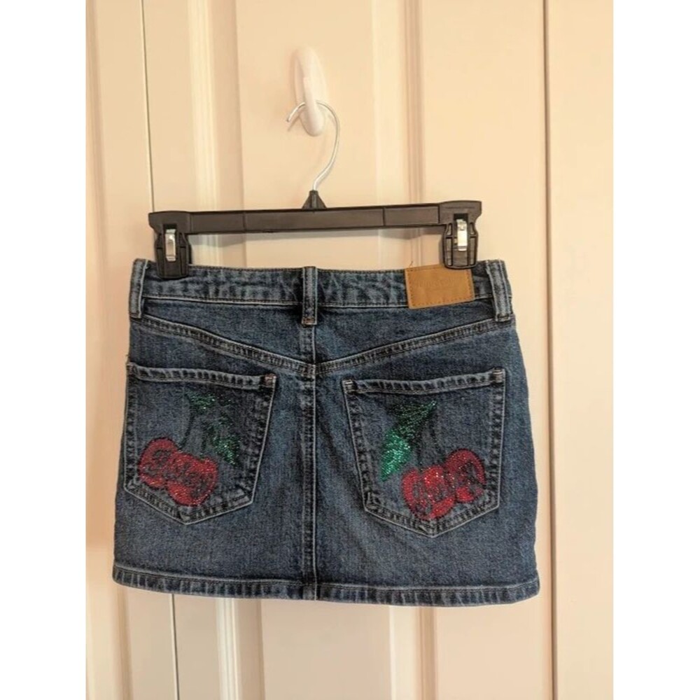 Juicy Couture Denim Jean Skirt Rhinestone Cherry 00